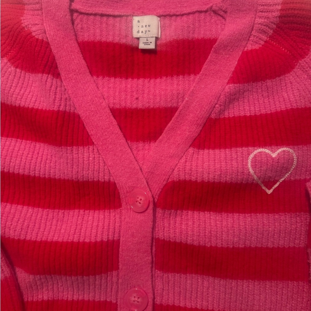 A New Day Women's Pink and Red Striped Sweater